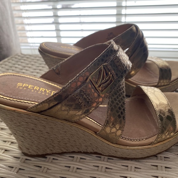 Sperry Metallic Gold Wedge Sandals - Picture 4 of 5